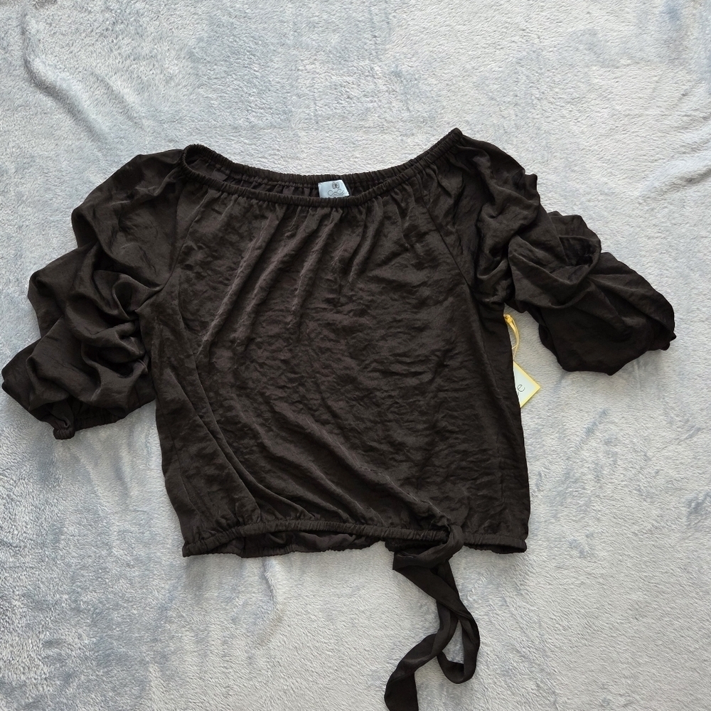 Cece Off Shoulder Ruched Mid Sleeve Top Size Large